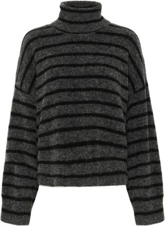 Gestuz Gestreepte Coltrui Houtskool Zwart - Dames - Coltruien - Grijs - XL - Wol - Truien & Vesten
