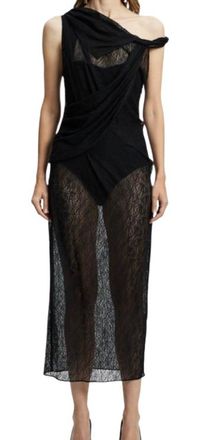 C & M Camilla and Marc Sheer Black Lace Midi Dress Size XXS