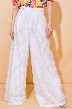 Flying Tomato Textured Wide Leg Woven Pants In White