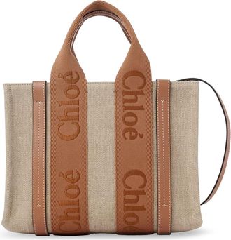Chloé Woody Linen And Leather Tote Bag-Donna