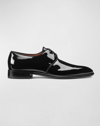 Santoni Mens Isogram Patent Leather Derby Shoes