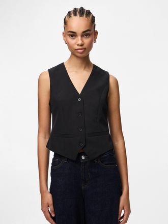 Pieces Anzugweste PIECES PCBOZZY VEST NOOS EXP BC, Damen, Gr. XL, schwarz, Web, Obermaterial: 88% Polyester, 12% Elasthan, unifarben, V-Ausschnitt, Westen An