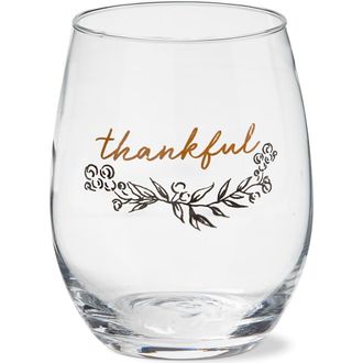 Tag Thankful Sentiment Clear Stemless Wine Glass Dishwasher Safe in Multicolored at Nordstrom