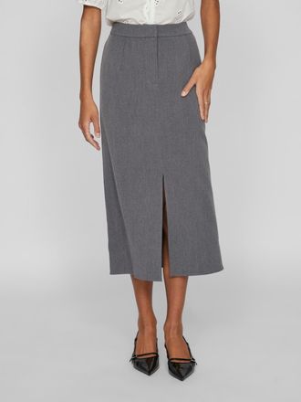 Vila Maxirock VILA VIVARONE HW LONG SKIRT - NOOS, Damen, Gr. 36, grau (medium grau melange), Web, Obermaterial: 66% Polyester, 28% Viskose, 6% Elasthan, un