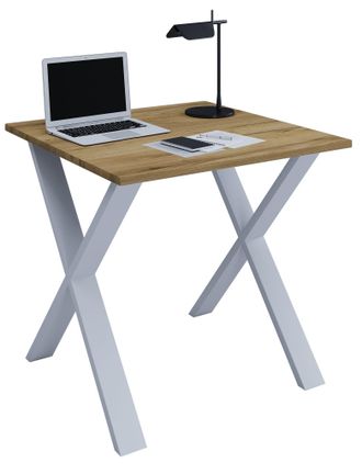 VCM Wood Desk Al. 76 X An. 80 X P. 80 Cm Mesa De Ordenador Lisa Pies De Metal De Alta Calidad Mesa De Trabajo Muebles De Oficina - Lona X (plata / Roble D