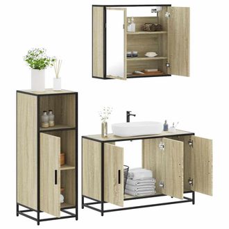 Berkfield Home 3 Piece Bathroom Furniture Set Sonoma Oak Engineered Wood in Brown