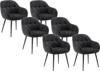 Pascal Morabito Conjunto de 6 sillas con reposabrazos de tela texturizada y metal - Negro - LASSANDRA de Pascal Morabito