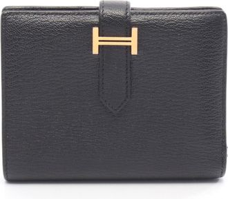 Herm&egrave;s Black Chevre Leather Leather Wallet (Bi-Fold) (Pre-Owned)
