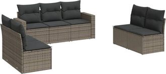 vidaXL Vidaxl - Set De Sof&aacute;s De Jard&iacute;n 7 Piezas Con Cojines Rat&aacute;n Pe Gris