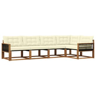 vidaXL Conjunto De Sof&aacute;s De Exterior Con Coj&iacute;n 5 Pcs Natural Y Crema Vidaxl