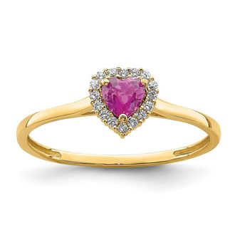 Diamond2Deal 14k Yellow Gold Heart Pink and Clear Cubic Zirconia Ring