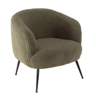Macabane Acogedor sill&oacute;n de tela de bouclette verde caqui con patas de metal