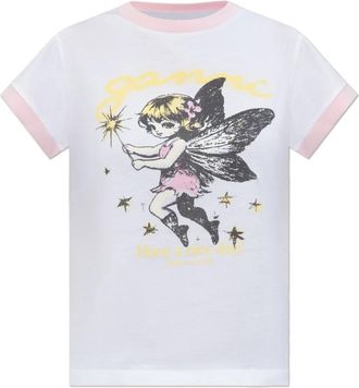 Ganni T-shirt met print - Dames - T-shirts - Wit - S - Katoen - Tops