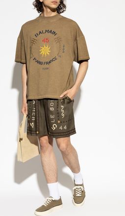 Balmain T-shirt With Print, Mens, Brown