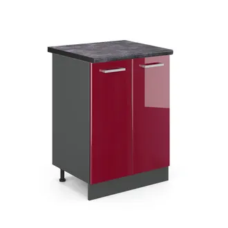 Vicco Mueble Bajo De Cocina R-line, Rojo Burdeos Alto Brillo, 60 Cm, Et Antracita