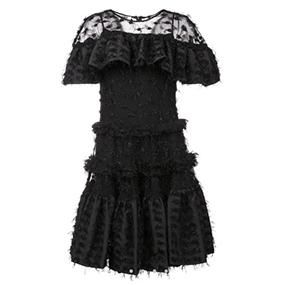 Jourden ANAIS JOURDEN black sheer shimmery ruffle tulle DRESS Size M