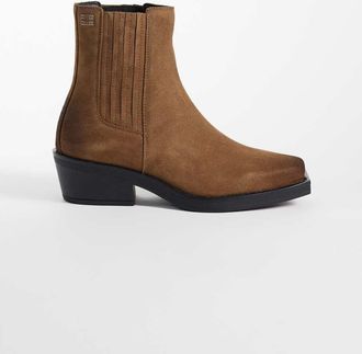 Tommy Jeans Sasha - Stivali stile cowboy in vero camoscio color cuoio-Marrone