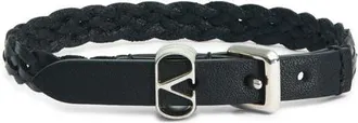 Valentino VLOGO Braided Leather Bracelet in Black at Nordstrom