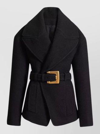 Balmain coat belted waist long sleeves wide lapels