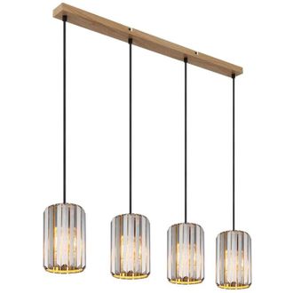Nowa Globo Run L&aacute;mpara Colgante De Techo Con Aspecto De Madera Y Cristales K5 En Color Humo, 4 Bombillas E27