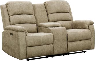 Vente-Unique Sof&aacute; de 2 plazas relax el&eacute;ctrico de tela topo con tableta NEVERS