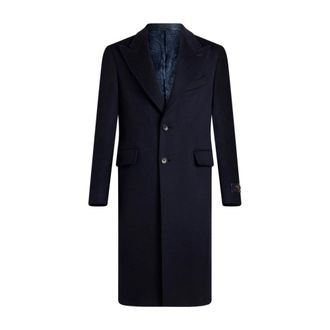 Etro Marineblauwe Kasjmier Single-Breasted Jas - Heren - Mantel - Blauw - XL - Kasjmier - Jassen