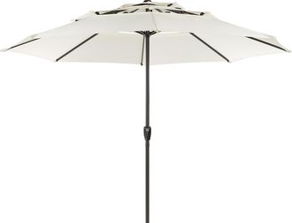 Beliani Sombrilla De Poli&eacute;ster Beige Claro Negro 285 Cm Varilla Metal Manivela Bibione