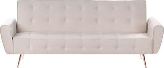 Beliani Beliani - Modern Velvet Sofa Bed Convertible Sleeper Tufted with Side Pocket Metal Copper Legs Light Beige Selnes