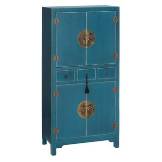 LOLAhome Armario de madera con 3 cajones y 4 puertas oriental azul