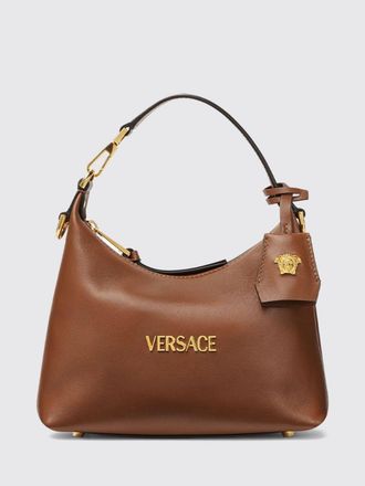 Versace Mini borsa hobo in pelle di vitello liscia con charm e logo lettering