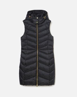 Joules Womens Pembury Long Gilet in Black Recycled Material - Size 12 UK