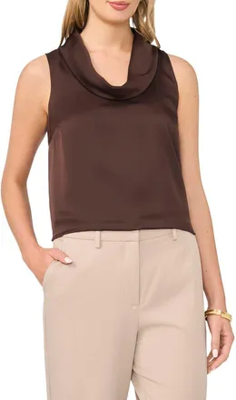 Vince Camuto Cowl Neck Satin Charmeuse Sleeveless Top in Chocolate at Nordstrom, Size Xx-Large