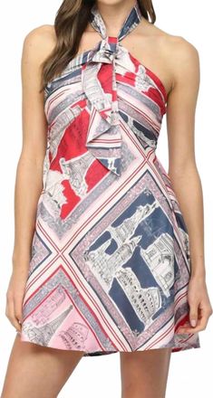 Fate Bordered Destination Print Halter Dress In Multi