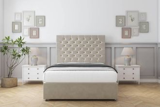 Comfort Beds Winslow Plush Divan Set 4 Drawers-26 Headboard in Cream | Size: Small Double