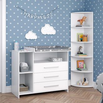 Vicco Juego De Cuarto De Beb&eacute; Oskar, Blanco, 2 Partes, Con Cambiador Y Estante Para Juguetes