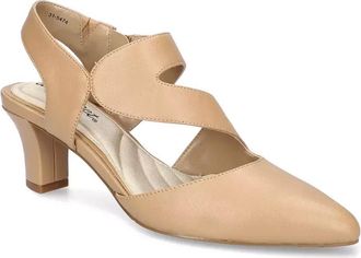 Easy Street Womens Easy Street Venue Pumps Beige Asymmetrical Slip On Kitten Heel HTAT263