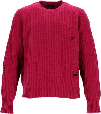 Dsquared2 trui met ronde hals en verwassen look in rode wol