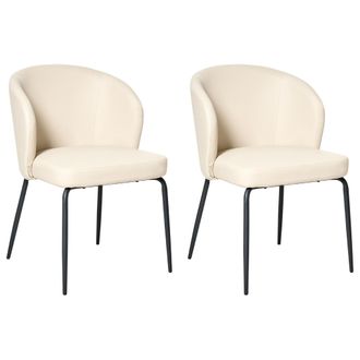 Beliani Beliani - Conjunto De 2 Sillas De Comedor Tapicer&iacute;a De Piel Sint&eacute;tica Asiento Acolchado Patas De Hierro Beige Claro Zana