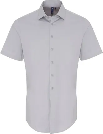 Premier Heren Rekken Pasvorm Poplin Korte Mouwen Shirt (Zilver)