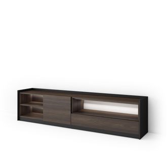 Skraut Home Skraut Home - Mueble Tv, Televisi&oacute;n, Muebles De Sal&oacute;n, Almacenaje, 207x37x50cm, Para Tv Hasta 80, Led, Estilo Moderno, Roble Oscuro Y Negro