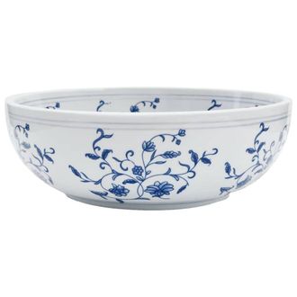 Berkfield Home Countertop Basin White & Blue Round OE&para;41x14 cm Ceramic | Size: 41x14 cm
