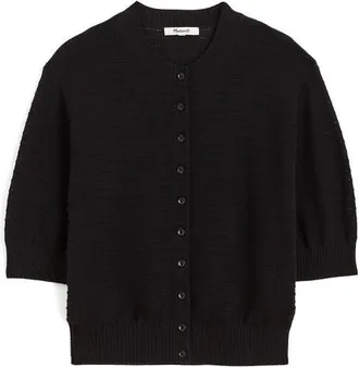 Madewell Textured Short Sleeve Cardigan in Jet Black at Nordstrom, Size Xx-Small