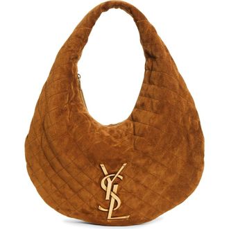 Saint Laurent Icare Quilted Suede Hobo Bag in Caramel Cognac at Nordstrom