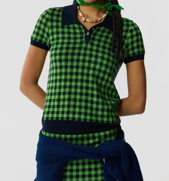 Guest In Residence Gingham Shrunken Polo In Midnight/match Point