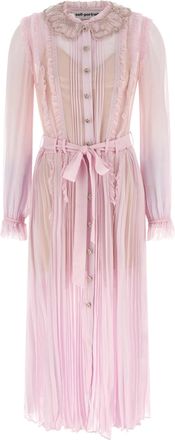 Self Portrait Midi Dress with Jewel-Embellished Collar and Pleated Detail