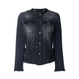 7 For All Mankind Jassen, Dames, Zwart, M, Denim, Collarless Denim Jacket