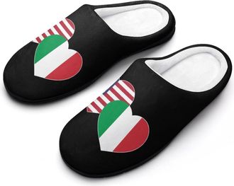 Generic U.S. Italian Flag Mens Soft Cotton Slippers with Memory Foam Anti-skid House Shoes for Travel Indoor Outdoor