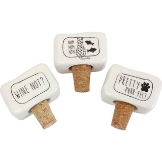 Beachcombers Kitty Cat Ceramic Set of 3 Top Bottle Cork Stops 2.5 in White at Nordstrom