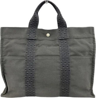 Herm&egrave;s Her Line Gray Canvas Tote Bag (Pre-Owned)