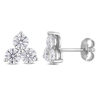 Amour 2 1/6 CT DEW Created Moissanite Three-stone Stud Earrings In Sterling Silver